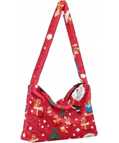 Santa Claus Gift Christmas Furry Tote Bag for Women Crossbody Bag Travel Shoulder Bags Handbags Handbag with Zipper for Daily...