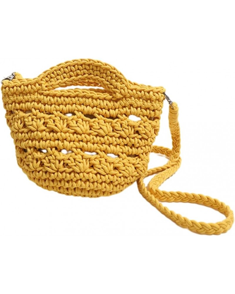 Cute Aesthetic Cotton Crochet Shoulder Purse Knitted Holiday Travel Handbag Woven Crossbody Bag Vacation Bag for W Yellow $10...