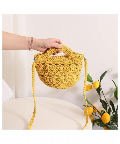 Cute Aesthetic Cotton Crochet Shoulder Purse Knitted Holiday Travel Handbag Woven Crossbody Bag Vacation Bag for W Yellow $10...