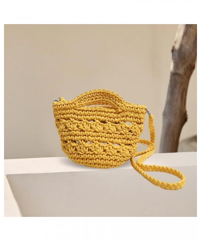 Cute Aesthetic Cotton Crochet Shoulder Purse Knitted Holiday Travel Handbag Woven Crossbody Bag Vacation Bag for W Yellow $10...