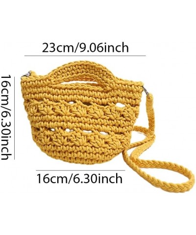 Cute Aesthetic Cotton Crochet Shoulder Purse Knitted Holiday Travel Handbag Woven Crossbody Bag Vacation Bag for W Yellow $10...