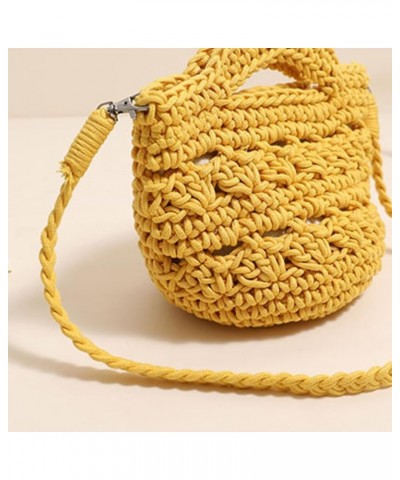 Cute Aesthetic Cotton Crochet Shoulder Purse Knitted Holiday Travel Handbag Woven Crossbody Bag Vacation Bag for W Yellow $10...