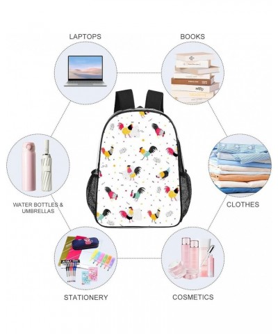 Clear Backpack Compatible with Rooster Cock Chicken Bird Floral Red White Heavy Duty PVC Transparent Backpack with Reinforced...