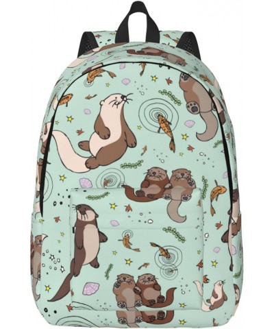 Otters Print Unisex Canvas Backpack Cute Backpack For Travel Sports Casual Aesthetic Backpack Black Small $24.62 Backpacks