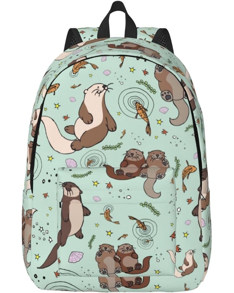 Otters Print Unisex Canvas Backpack Cute Backpack For Travel Sports Casual Aesthetic Backpack Black Small $24.62 Backpacks