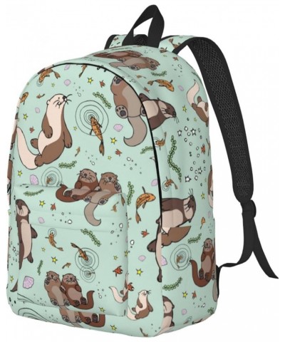 Otters Print Unisex Canvas Backpack Cute Backpack For Travel Sports Casual Aesthetic Backpack Black Small $24.62 Backpacks