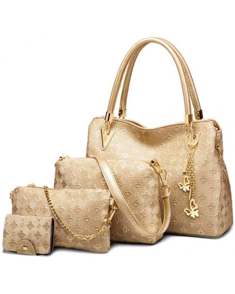 Guanjiu Fashion Women Handbag Shoulder Bag Top Handle Bag Purse Tote 4Pcs Set Gold $28.55 Totes