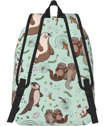 Otters Print Unisex Canvas Backpack Cute Backpack For Travel Sports Casual Aesthetic Backpack Black Small $24.62 Backpacks