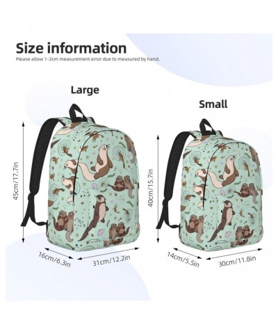 Otters Print Unisex Canvas Backpack Cute Backpack For Travel Sports Casual Aesthetic Backpack Black Small $24.62 Backpacks