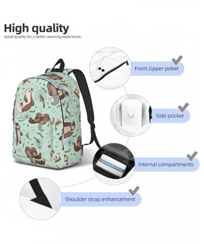 Otters Print Unisex Canvas Backpack Cute Backpack For Travel Sports Casual Aesthetic Backpack Black Small $24.62 Backpacks