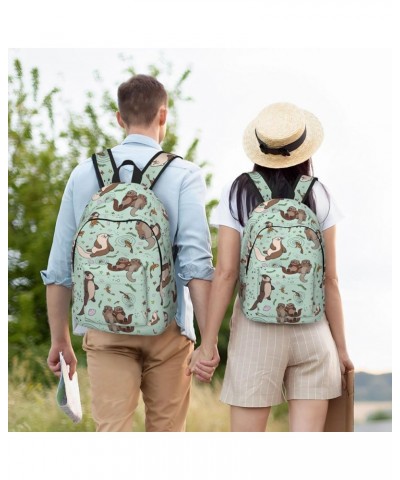 Otters Print Unisex Canvas Backpack Cute Backpack For Travel Sports Casual Aesthetic Backpack Black Small $24.62 Backpacks