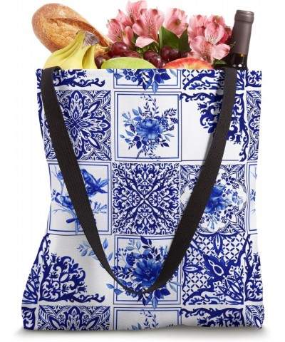 Chinoiserie,birds,blue,flowers,peonies,vintage,mosaic art Tote Bag $14.84 Totes