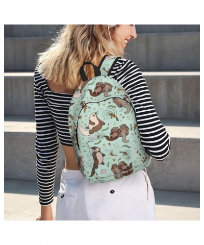 Otters Print Unisex Canvas Backpack Cute Backpack For Travel Sports Casual Aesthetic Backpack Black Small $24.62 Backpacks