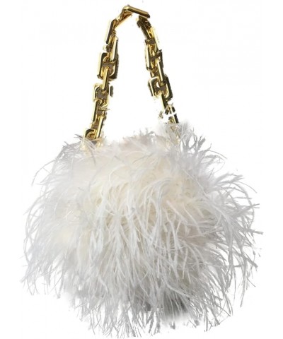 Women Ostrich Feather Mini Handbag Purse with Big Gold Chain for Party Fluffy Plush Luxurious (royal blue) Beige $31.86 Eveni...