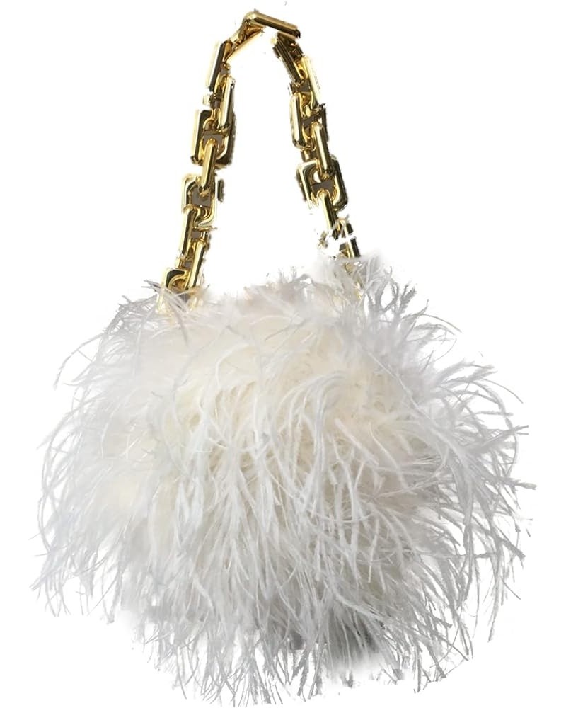 Women Ostrich Feather Mini Handbag Purse with Big Gold Chain for Party Fluffy Plush Luxurious (royal blue) Beige $31.86 Eveni...