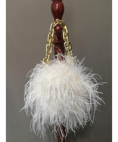 Women Ostrich Feather Mini Handbag Purse with Big Gold Chain for Party Fluffy Plush Luxurious (royal blue) Beige $31.86 Eveni...