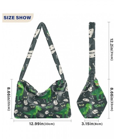 Women Boho Handbag Green Dinosaur White Skeleton Underarm Bag Tote Bag Shoulder Bag Crossbody Bag Fluffy Cell Phone Purse Pat...