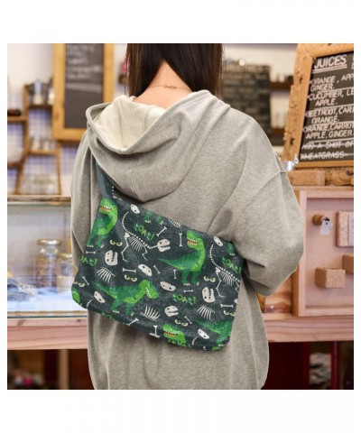 Women Boho Handbag Green Dinosaur White Skeleton Underarm Bag Tote Bag Shoulder Bag Crossbody Bag Fluffy Cell Phone Purse Pat...