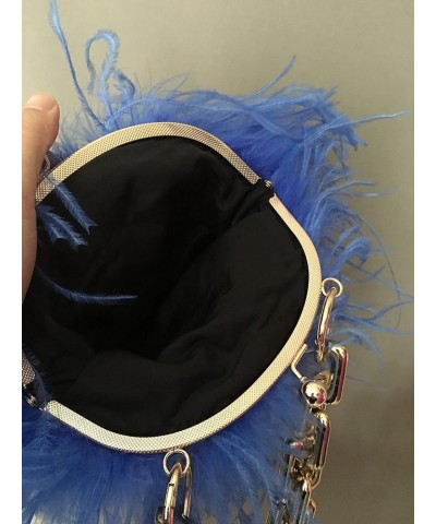 Women Ostrich Feather Mini Handbag Purse with Big Gold Chain for Party Fluffy Plush Luxurious (royal blue) Beige $31.86 Eveni...