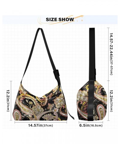 Hobo Handbag Crossbody Golden Embroidered Flower Leaves Trendy PU Leather Shoulder Bags Purses Large Casual Sling Tote Bag Me...