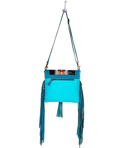 Shoulder Bag for Women - Western Upcycled Hairon Canvas & Leather Tassel Bag Blue $41.36 Shoulder Bags