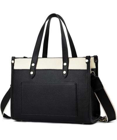 Tote Bag for Women Satchel Purse and Handbags Ladies Shoulder Totes Bag Crossbody Bags 1-6-black With Beige $13.49 Totes