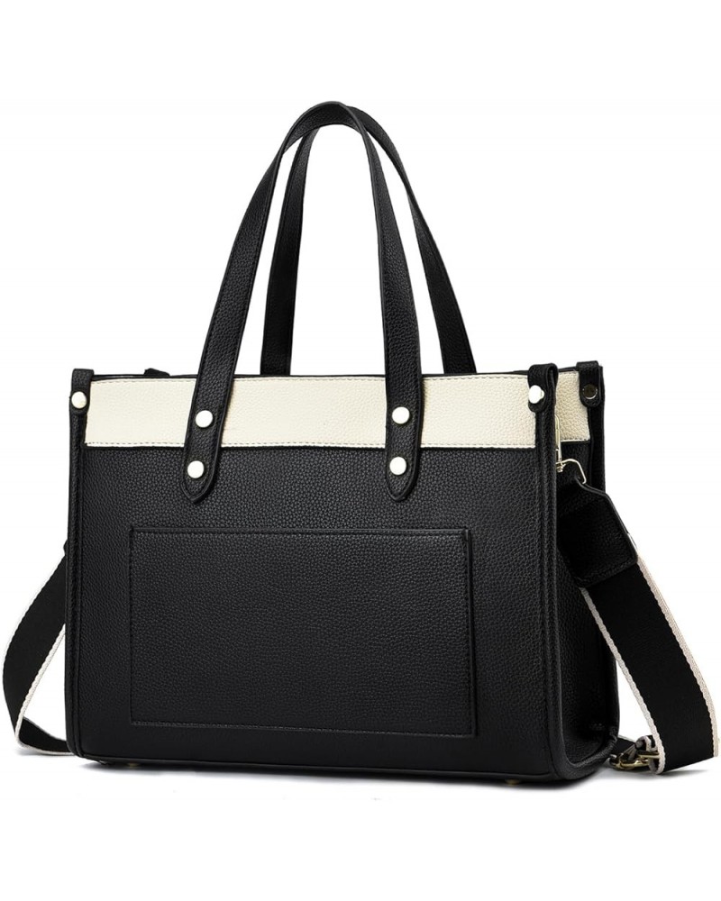 Tote Bag for Women Satchel Purse and Handbags Ladies Shoulder Totes Bag Crossbody Bags 1-6-black With Beige $13.49 Totes