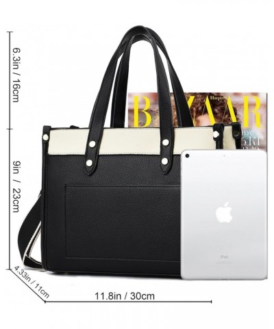 Tote Bag for Women Satchel Purse and Handbags Ladies Shoulder Totes Bag Crossbody Bags 1-6-black With Beige $13.49 Totes