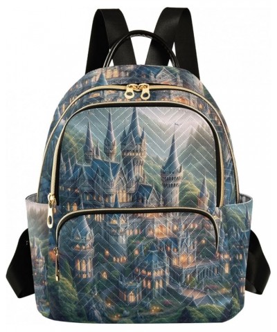 Cute Specter on Dark Quilted Backpack Purse Fashion Backpack Purse for Women Cute Travel Backpack Magic Castle in Mountains S...