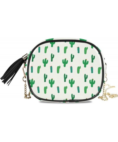 Small Crossbody Bag Green Exotic Cactus Plants Womens Shoulder Chain Bag PU Leather Small Purse With Tassel $11.04 Shoulder Bags