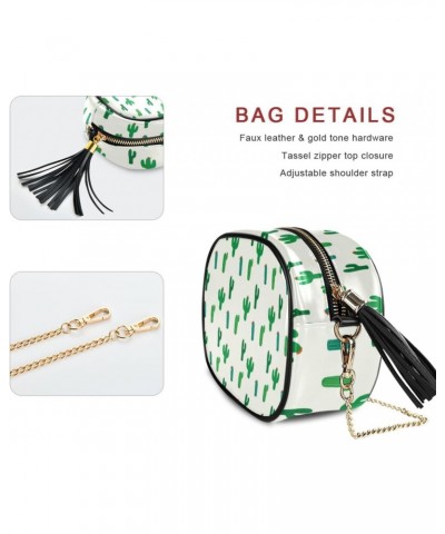 Small Crossbody Bag Green Exotic Cactus Plants Womens Shoulder Chain Bag PU Leather Small Purse With Tassel $11.04 Shoulder Bags