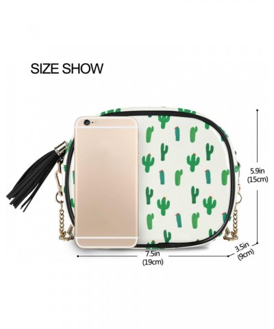 Small Crossbody Bag Green Exotic Cactus Plants Womens Shoulder Chain Bag PU Leather Small Purse With Tassel $11.04 Shoulder Bags