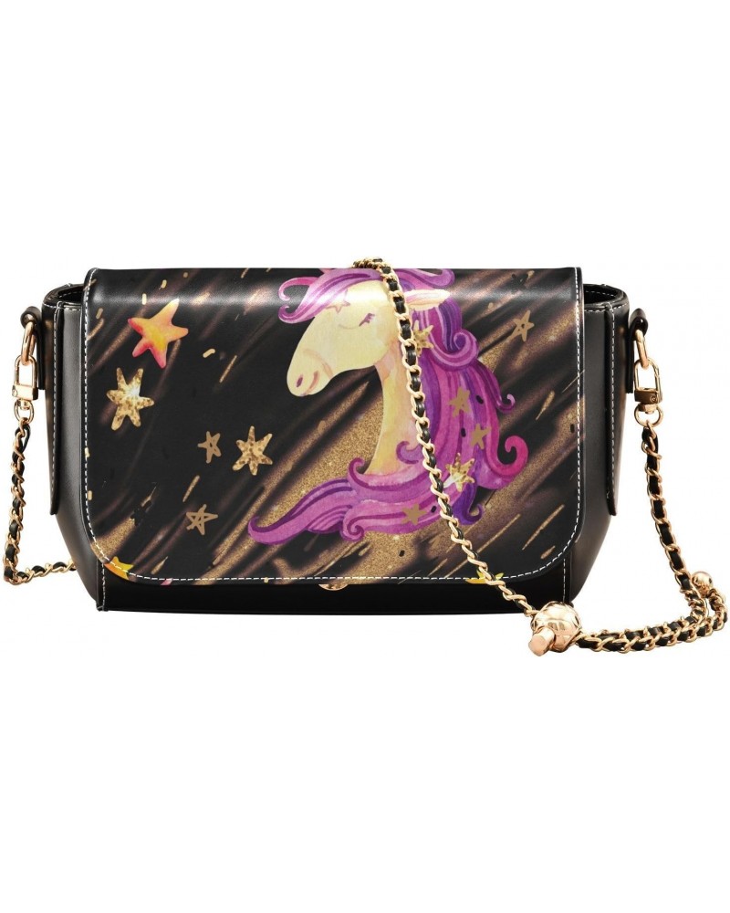 Unicorn Shine Star PU Leather Crossbody Handbag for Women Shoulder Purse with Adjustable Metal Chain Waterproof Sling Bag for...