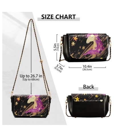 Unicorn Shine Star PU Leather Crossbody Handbag for Women Shoulder Purse with Adjustable Metal Chain Waterproof Sling Bag for...