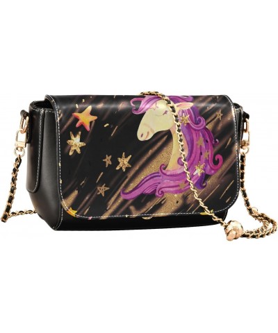 Unicorn Shine Star PU Leather Crossbody Handbag for Women Shoulder Purse with Adjustable Metal Chain Waterproof Sling Bag for...