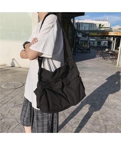 Women Men Canvas Messenger Bag Large Hobo Bag with Multiple Pockets Canvas Crossbody Shoulder Bag Messenger Tote Bag Handbag ...