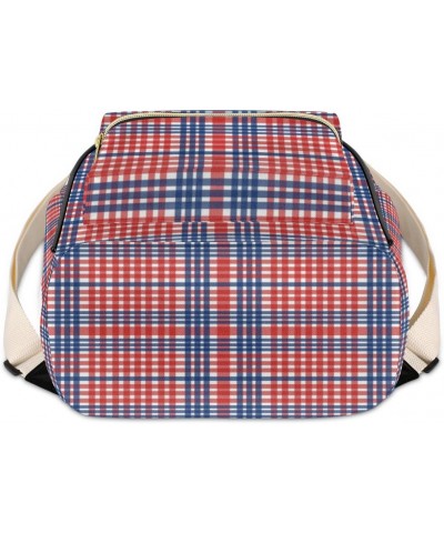 Usa Plaid Backpack Purse for Women Cute Mini Back Pack Small Casual Daypacks Pu Leather Bookbag Anti Theft Red Blue Travel Ba...