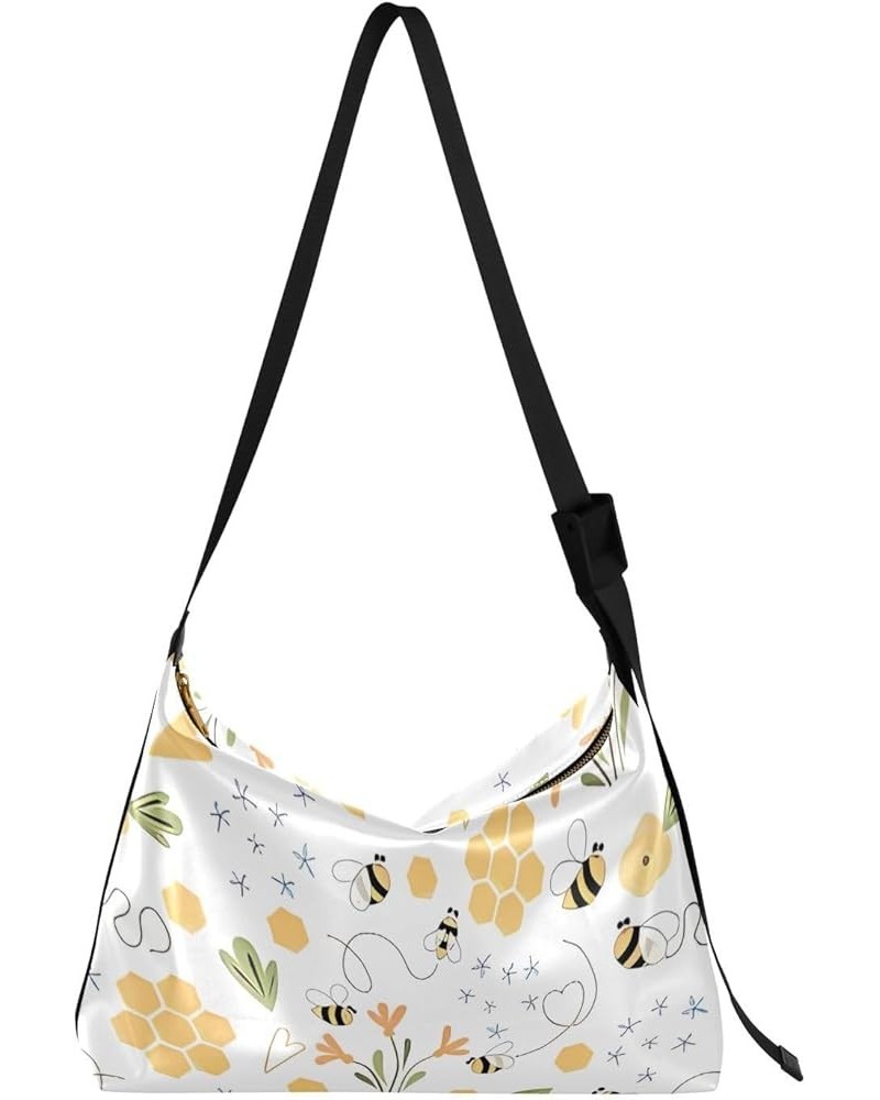 Black Sunflowers Yellow Floral Ladies Leather Handbags Hobo Large Purses Aesthetic Floral Print Womens Shoulder Purse Bee Hon...