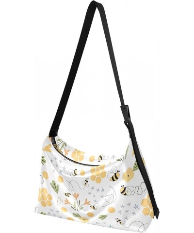 Black Sunflowers Yellow Floral Ladies Leather Handbags Hobo Large Purses Aesthetic Floral Print Womens Shoulder Purse Bee Hon...