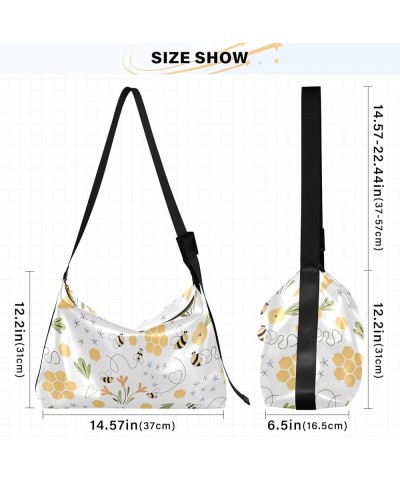 Black Sunflowers Yellow Floral Ladies Leather Handbags Hobo Large Purses Aesthetic Floral Print Womens Shoulder Purse Bee Hon...