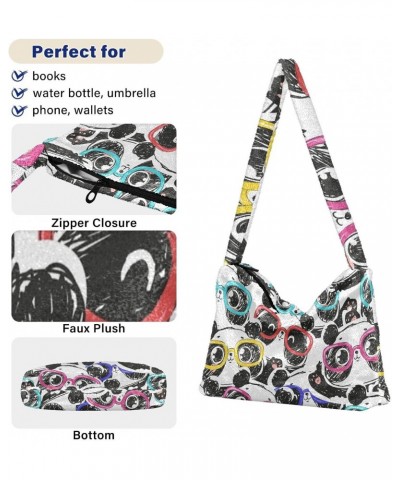 Panda Wearing Glasses Furry Tote Bag for Women Crossbody Bag Shouder Tote Handbag Furry Purse with Zipper for Shopping $8.61 ...