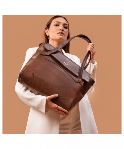 90 Feet Tara Blue Leather Work Tote Bag (Large) Brown $43.12 Totes