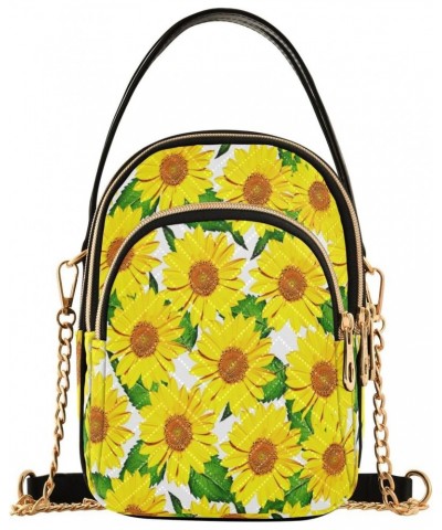 Crossbody Bags for Women Sunflowers Quilted Chain Crossbody Purses Trendy Yellow Flowers Cross Body Phone Purse Handbag $11.1...