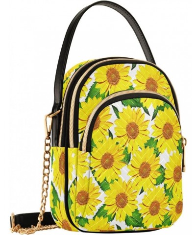 Crossbody Bags for Women Sunflowers Quilted Chain Crossbody Purses Trendy Yellow Flowers Cross Body Phone Purse Handbag $11.1...