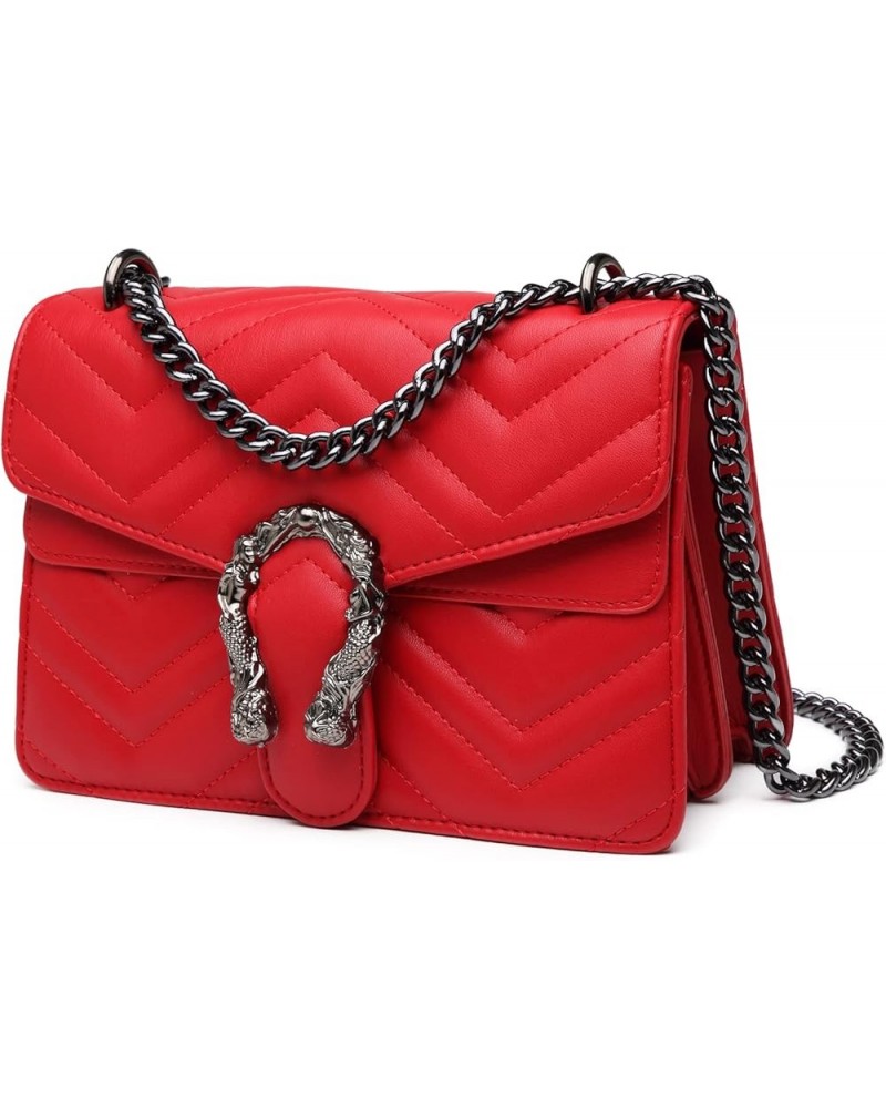 Crossbody Bags for Women - Snake Printed Clutch Purses Leather Chain Shoulder Bags Evening Handbags Red $14.49 Satchels