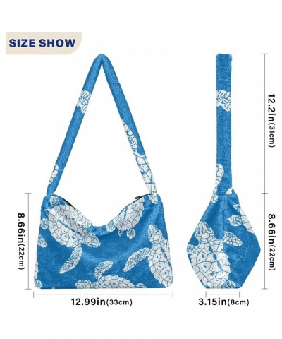 Women Boho Handbag Blue White Sea Turtle Underarm Bag Tote Bag Shoulder Bag Crossbody Bag Fluffy Cell Phone Purse Patriot Lad...