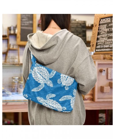 Women Boho Handbag Blue White Sea Turtle Underarm Bag Tote Bag Shoulder Bag Crossbody Bag Fluffy Cell Phone Purse Patriot Lad...