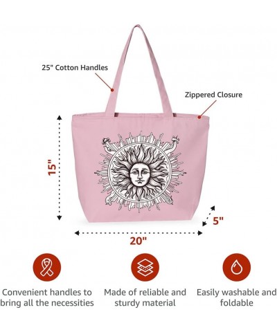 Vintage Sun Zippered Tote Bag - Unique Design Shopping Bag - Illustration Cloth Bag Light Pink $23.94 Totes