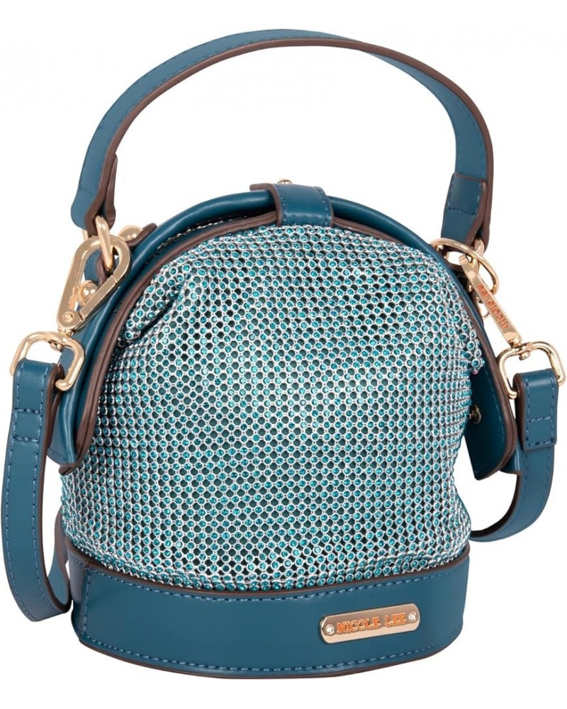 Bianca Bucket Bag, Small Faux Diamond Rhinestone Mesh Top Handle Handbag, Wide Opening Peacock Blue $39.96 Handbags