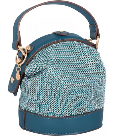 Bianca Bucket Bag, Small Faux Diamond Rhinestone Mesh Top Handle Handbag, Wide Opening Peacock Blue $39.96 Handbags